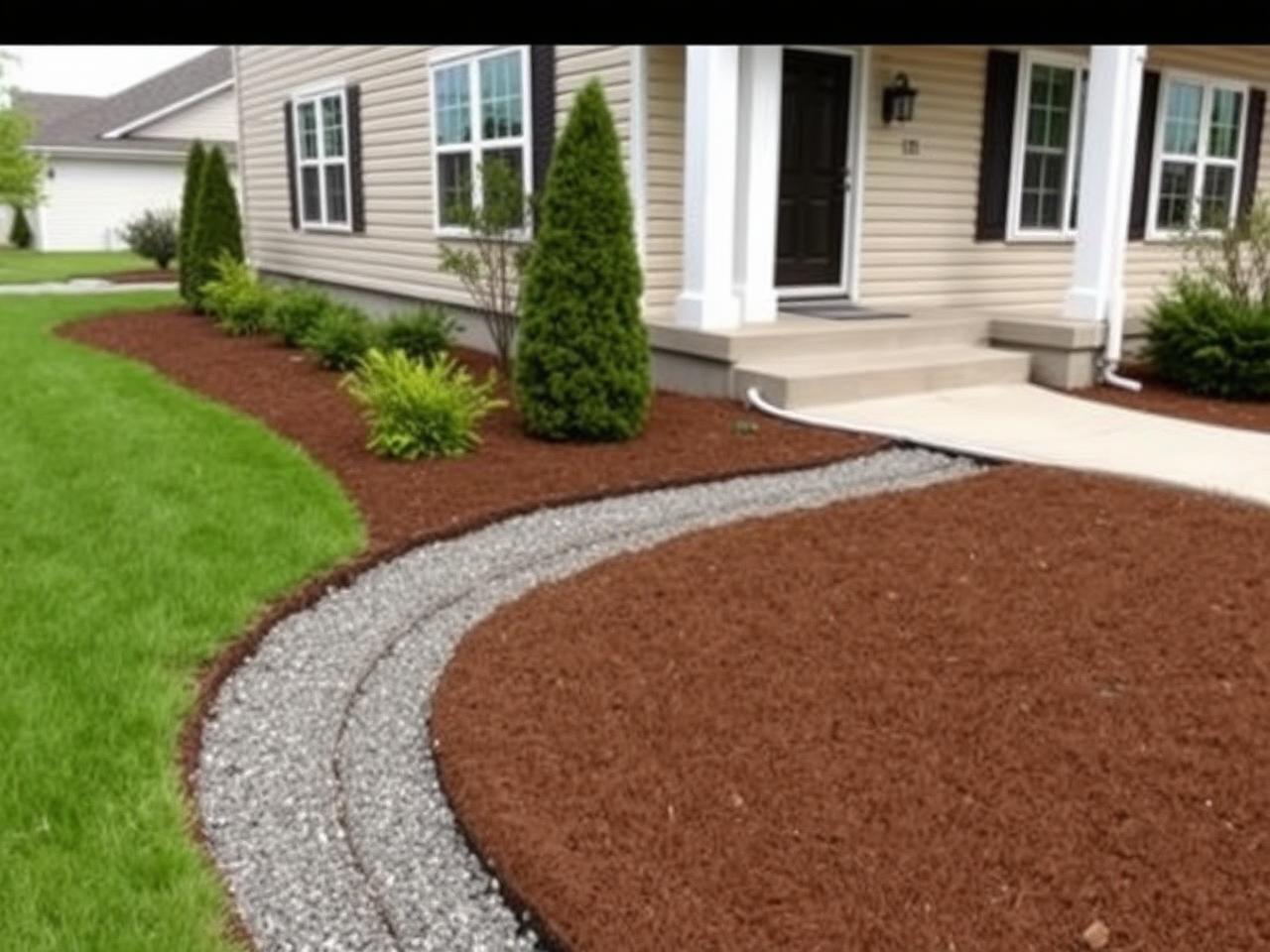 Corrected grading with French drain gravel trench and buried downspout extension