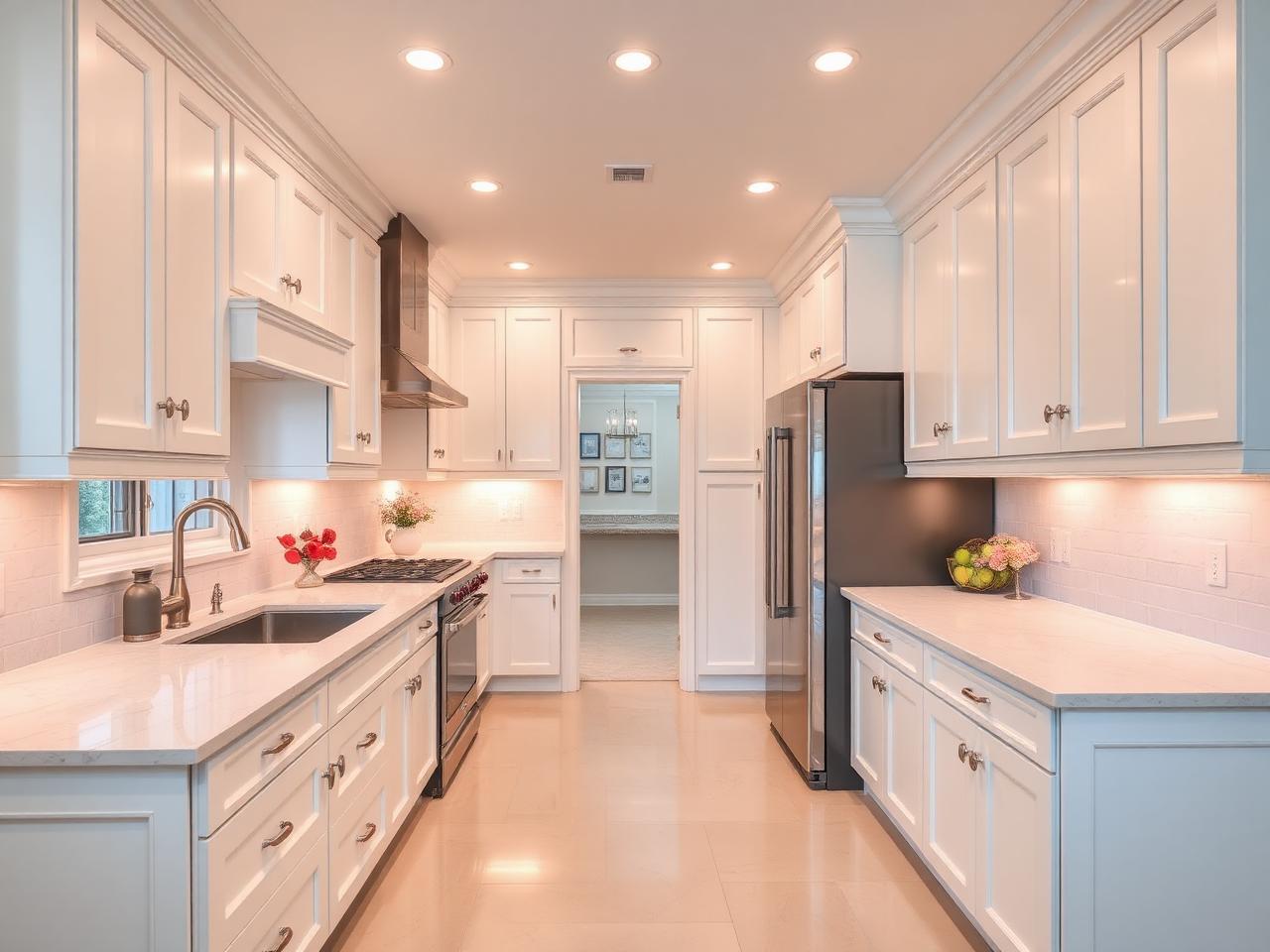 Dallas GA kitchen after remodel with full-height cabinetry and continuous quartz prep run