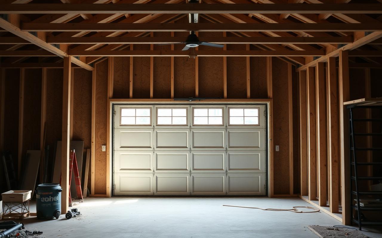 Garage being framed for conversion to living space