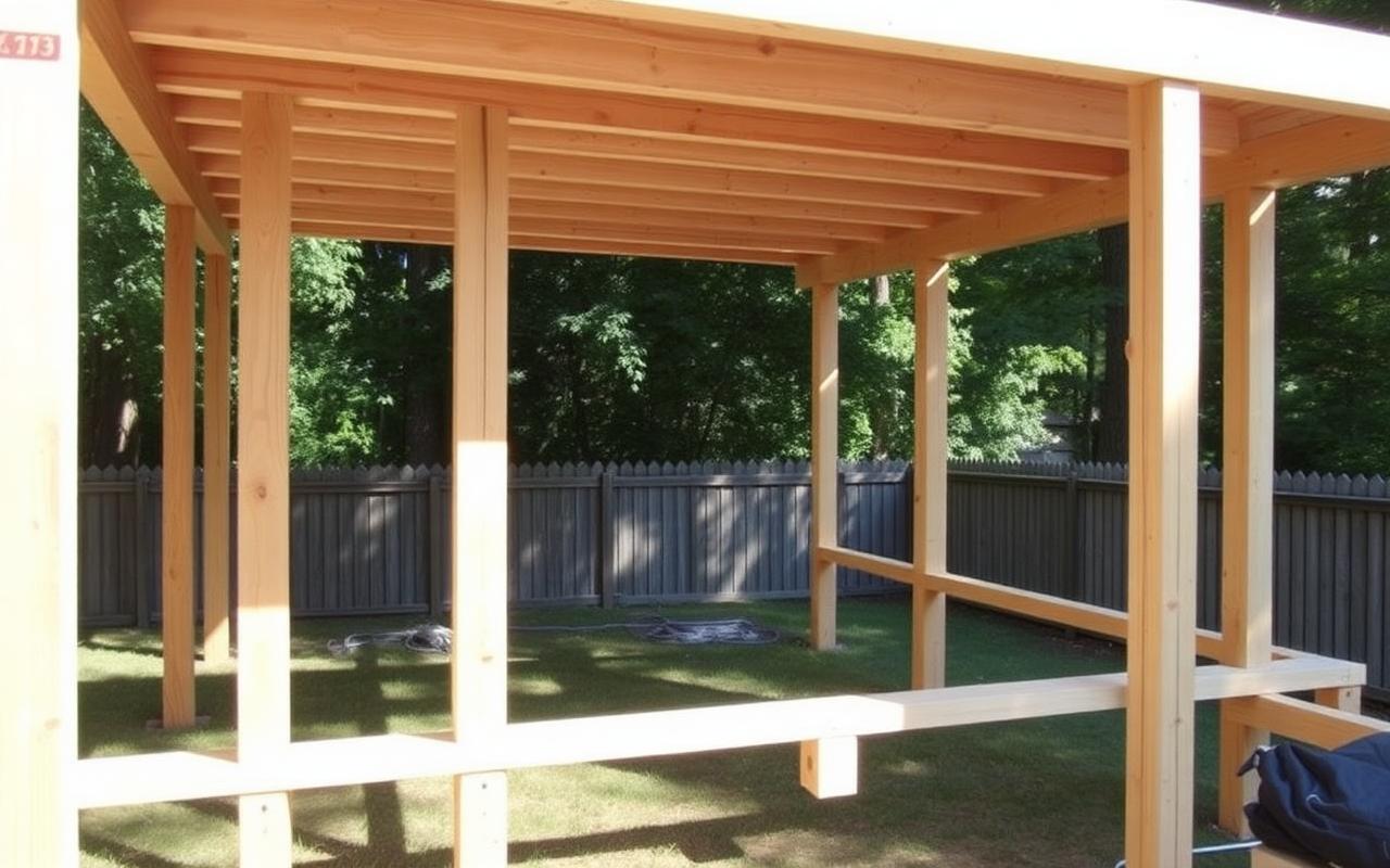 Deck framing and pergola posts installed