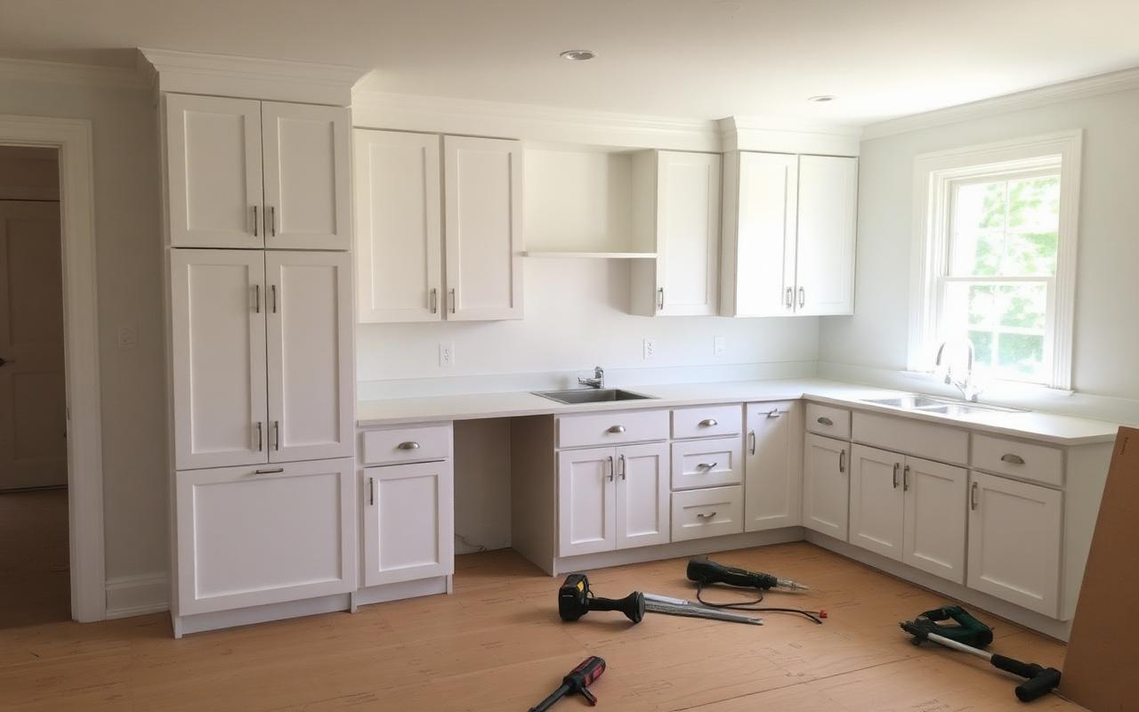 New cabinet boxes set and drywall primed