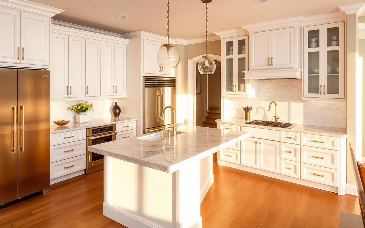 Finished luxury kitchen with quartz island