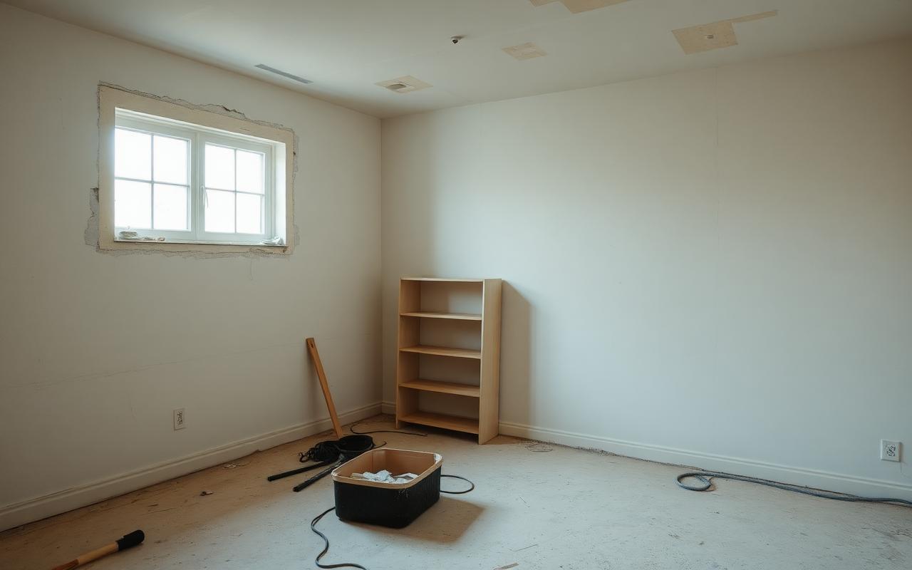 Empty spare bedroom prepped for a home office build