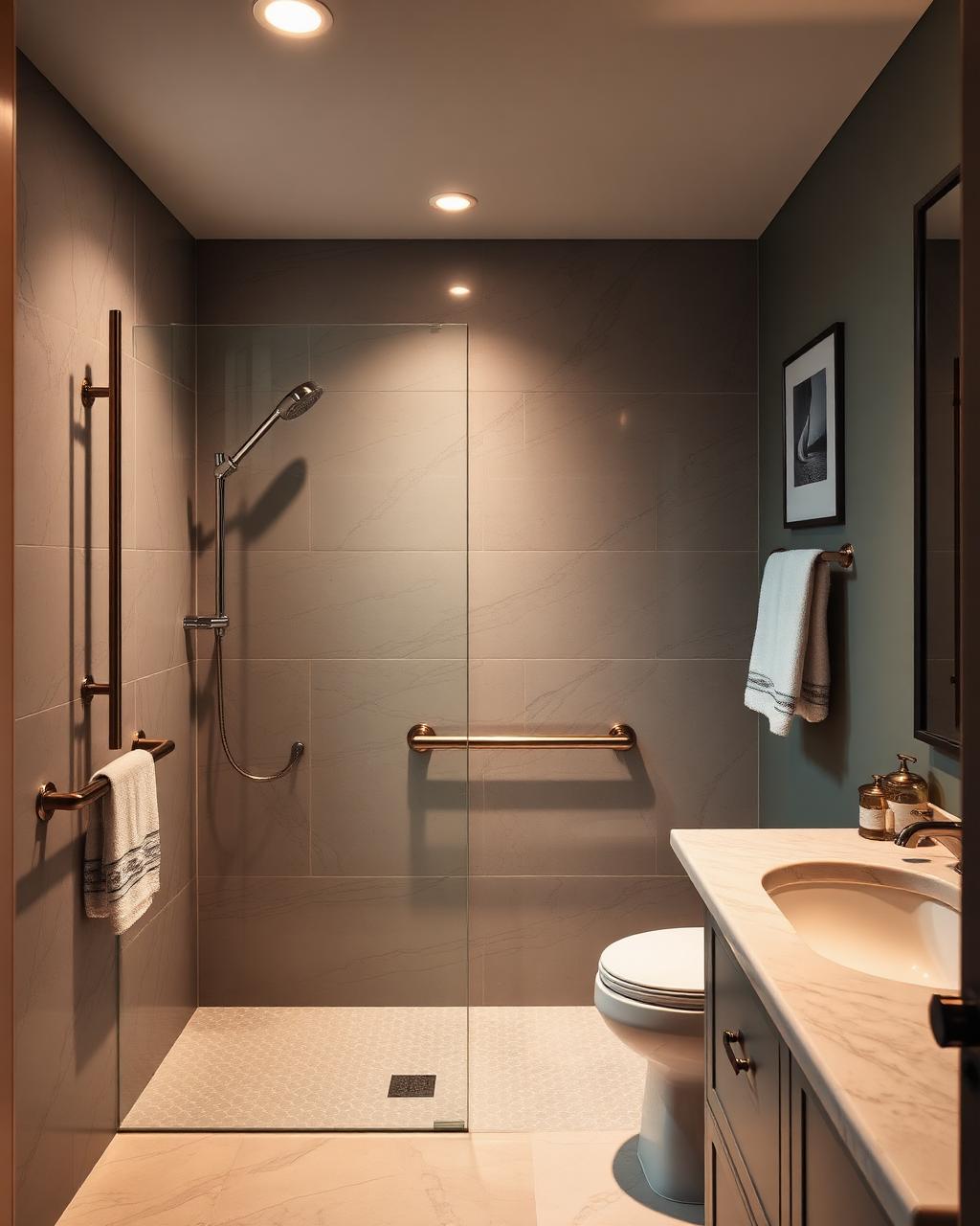Curbless Shower & Grab Bars