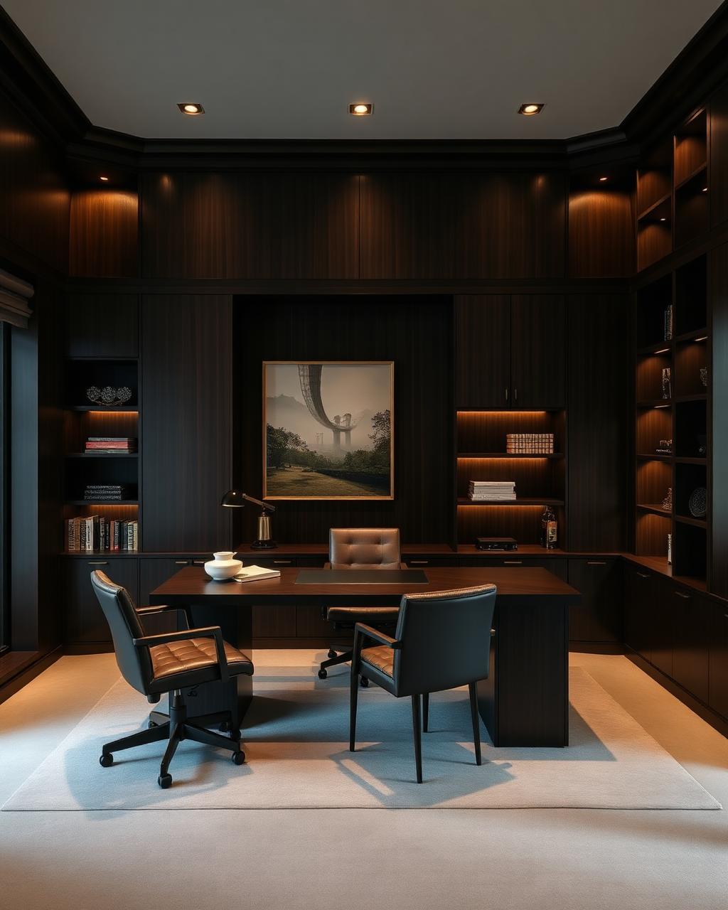 Finished home office with custom built-ins